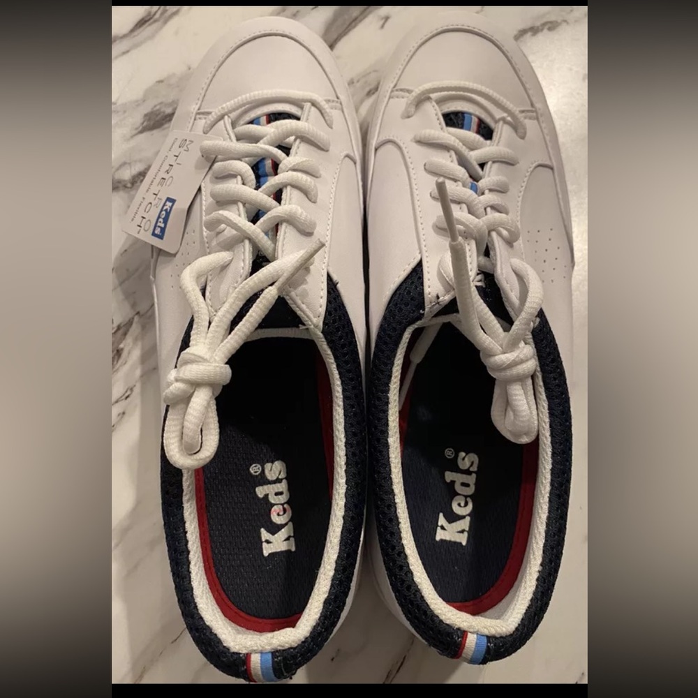 Keds Micro Stretch Sneakers Size 9.5 White/Navy New
